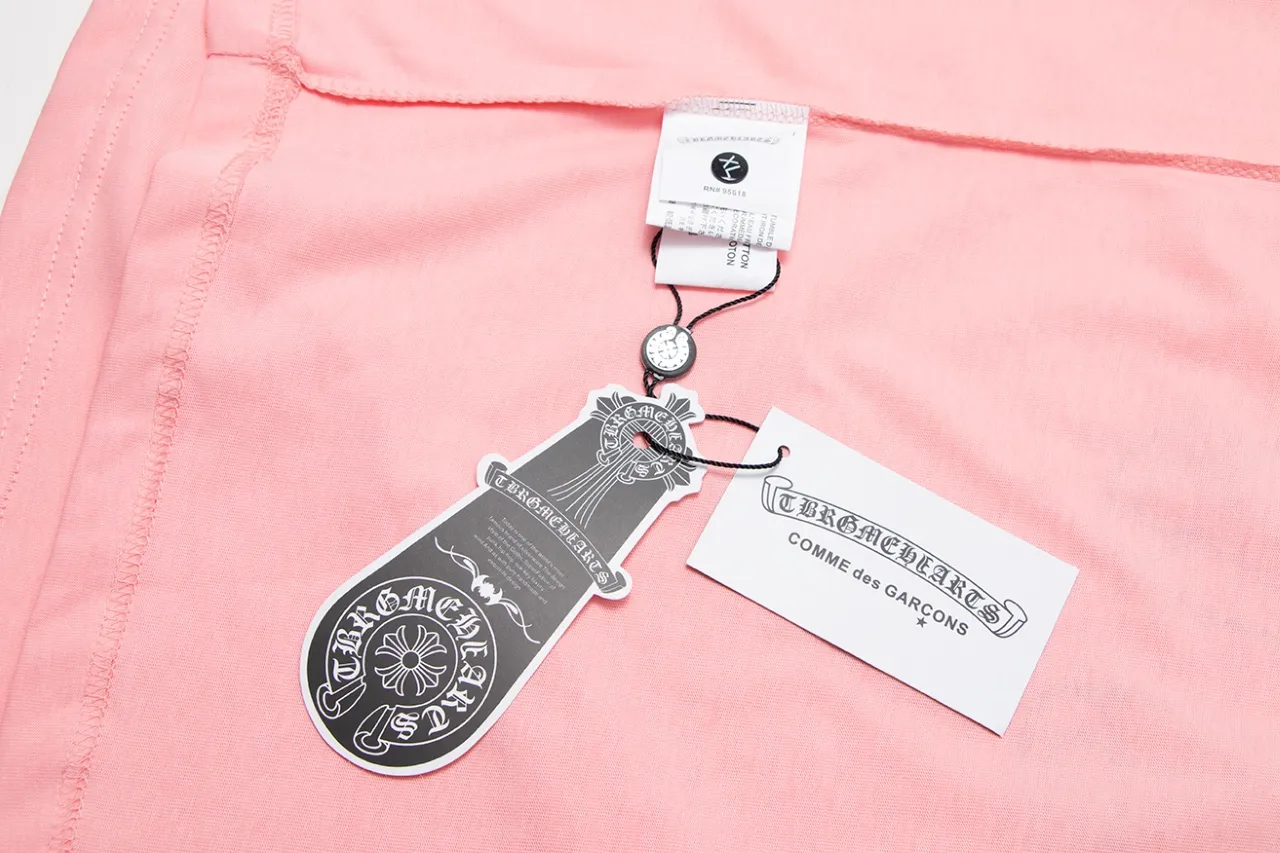 P140 Chrome Hearts Sanskrit Horseshoe Cross Print Cherry Blossom Pink Short Sleeves Size: SMLXL Color: Pink